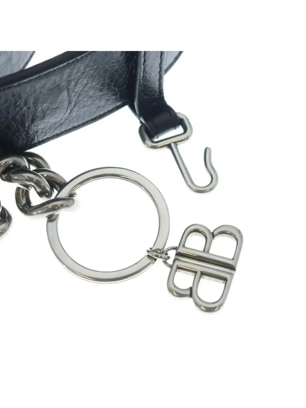 Balenciaga Monaco Chain Belt with Leather Black Silver
